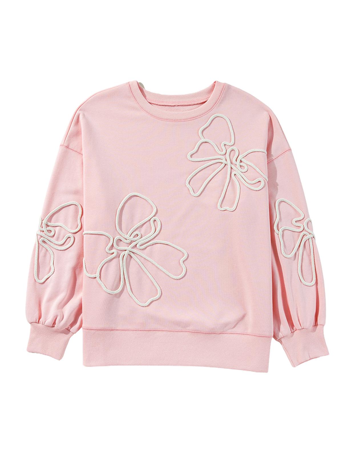 

Женский осенний свитшот Shiying с вышивкой в виде банта - Европейская и американская мода, однотонный, с круглым вырезом, пуловер с длинным рукавом Small розовый