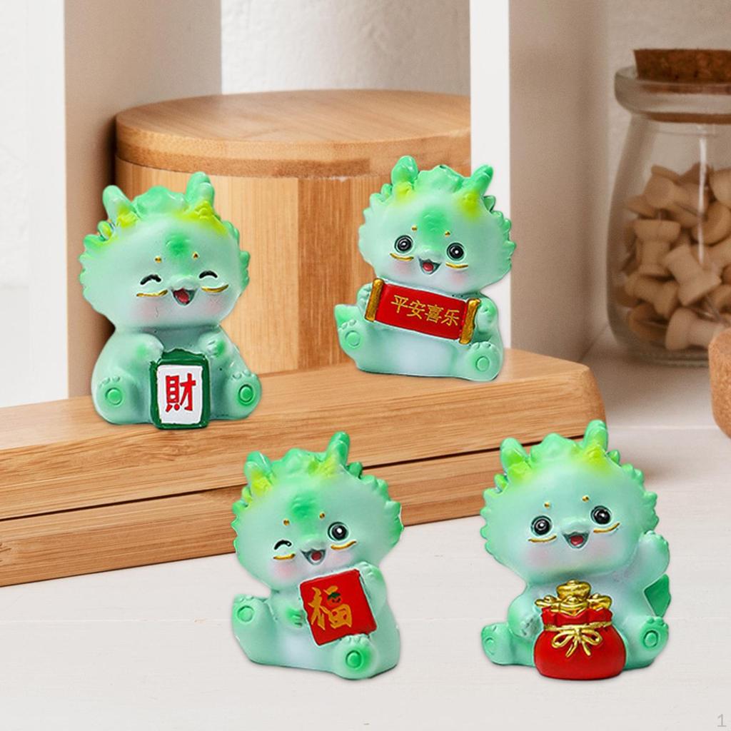 4 Stück Drachenstatue Tischskulptur Niedliches Desktop-Ornament Auto-Armaturenbrett-Dekor für Schreibtisch Festival