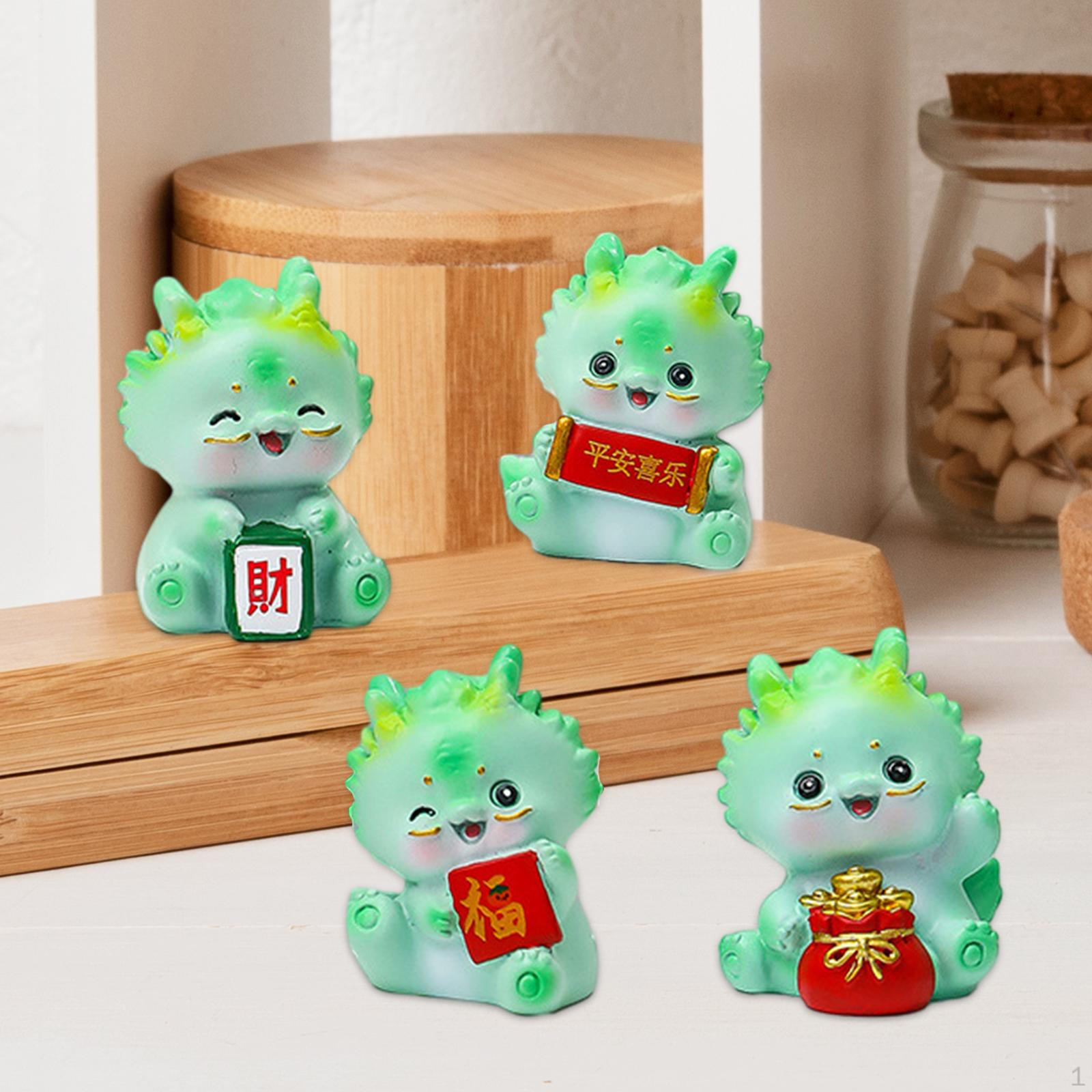 

4 штуки Статуэтка дракона Настольная скульптура Милое настольное украшение Декор приборной панели автомобиля для стола Фестиваль зелёный