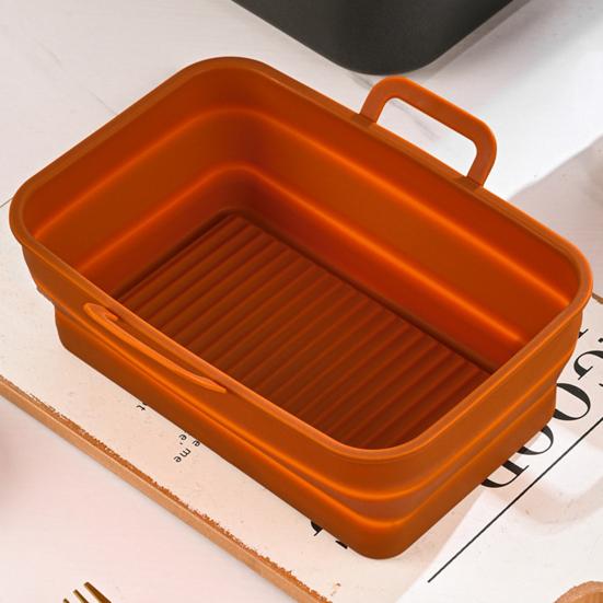 Square Silicone Air Fryer Liners Foldable Non-Stick Baking Tray with Grease Draining Grooves Heat-Resistant Dishwasher Safe Air Fryer Accessory