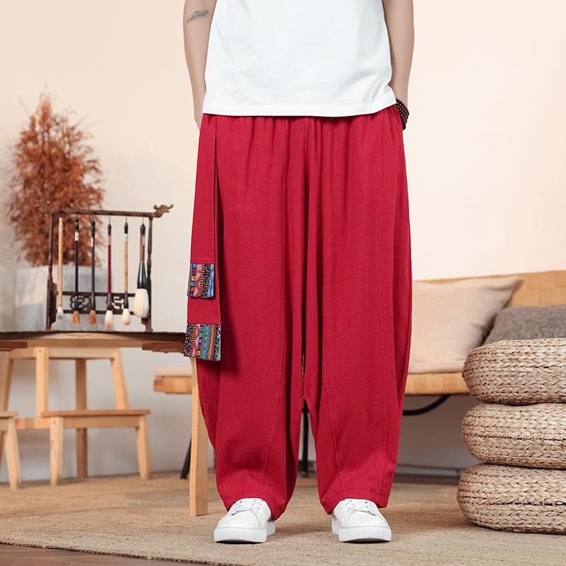 2025 Spring Men Thin Japanese Kimono Pants Women Men Samurai Black Harem Pants Men Loose Elastic Waist Chinese Style Cosplay Trousers