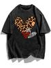 Vintage Washed Leopard Zebra Heart Print TShirt Wild Animal Pattern Casual Short Sleeve Soft Loose Streetwear Unisex Daily Top