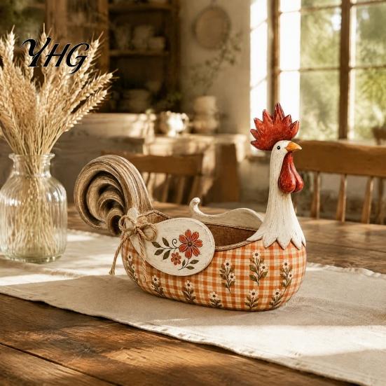Farmhouse Kitchen Utensil Holder Vintage Rooster Holder, Country Cooking Tool Caddy, Rustic Floral Style Accessories Chicken Counter Organizer,
