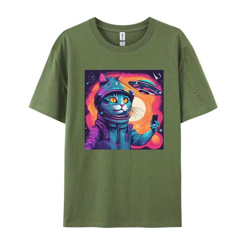 Cat Ufo Selfie Tshirt Kitten Lover Cat Tee Printed Tshirts For Men Cotton T Shirt Cool Faddish Casual