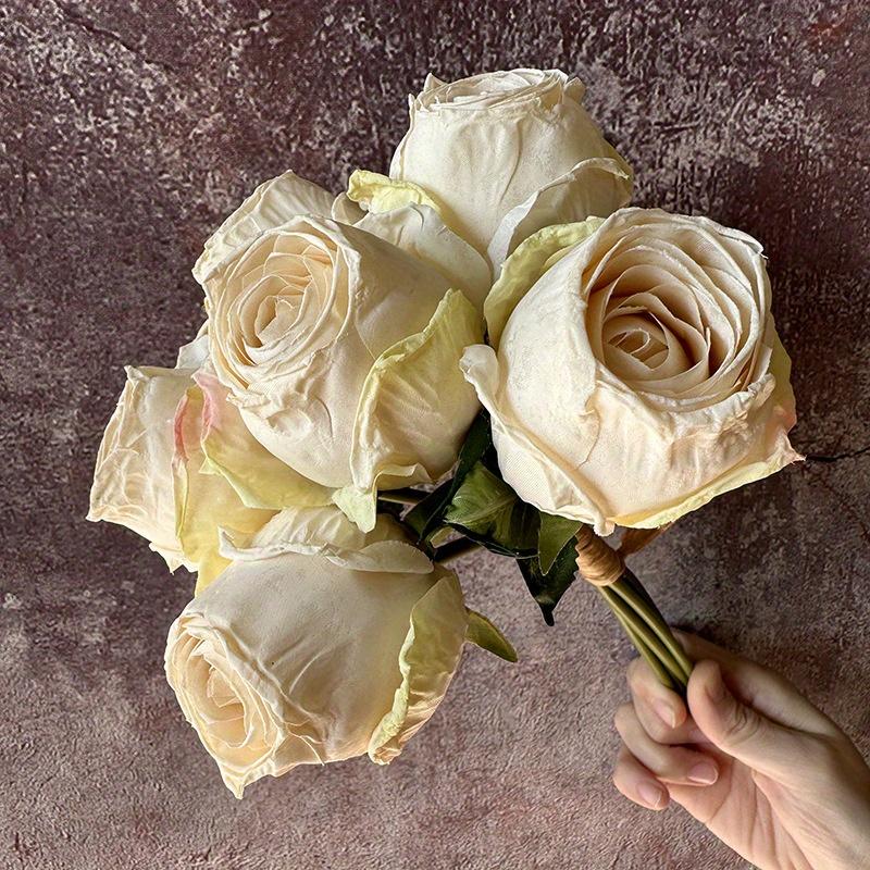 

6pcs Artificial Rose Bouquet, Dry Burned Roses, Faux Floral Arrangement for Wedding Party Living Room Vase Table Centerpiece Arrangement Garden Decor 6pcs белый