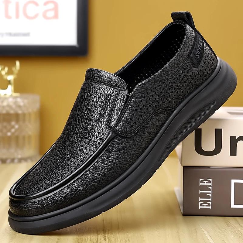 

Fashion Summer Fashion Men s Leisure Business Breathable Soft Punching Genuine Leather Shoes Brand New Men s Comfortable Hollow Sandals 44