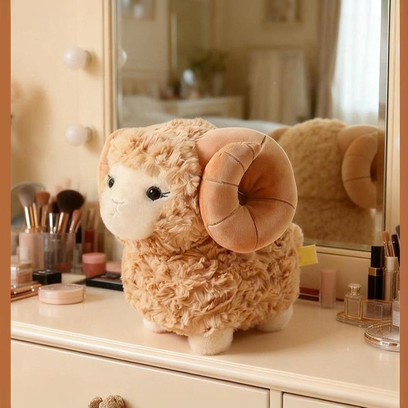 1Pcs Soft Fluffy Big Horns Sheep Doll Cute Sheep Plush Toys Warm Cozy Hugging Appease Animal Doll Birthday Gift For Girls