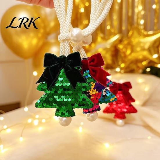 Festive Christmas Tree Ornaments Sequined Curtain Tieback, Sparkling Holder with Bedroom Window Treatment Hardware Bow, Decorative Drapery Holdback