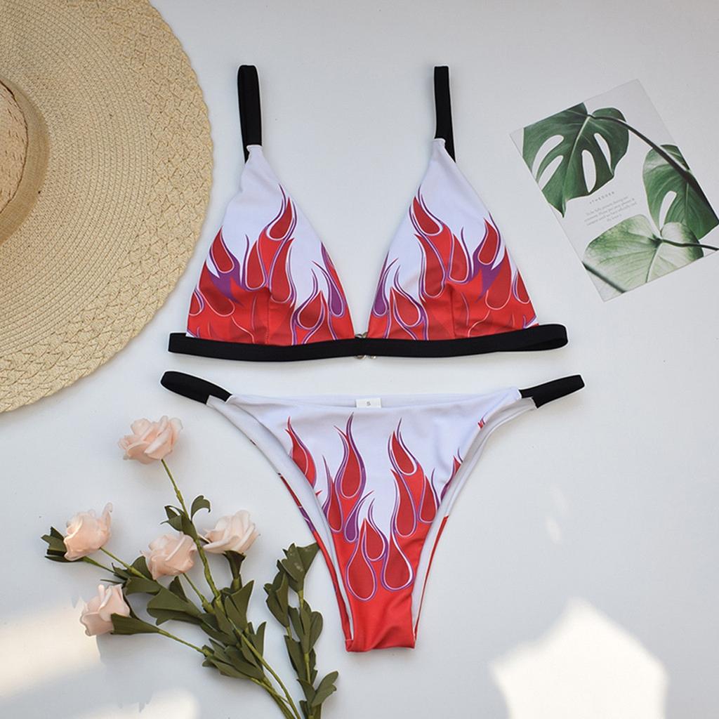 Women's Colour Block Print High-Breasted Straps Bikini Set Two-Piece Swimsuit