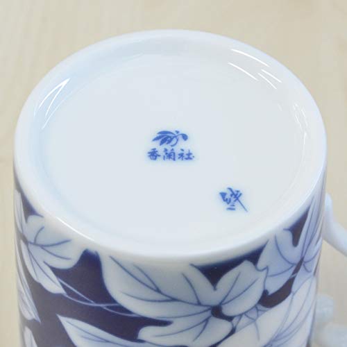 Koransha Morning Glory Pattern Mug 300ml Arita Ware Made In Japan Beautiful Refreshing Indigo Tone The Bottom Has the Word In the Language of Morning