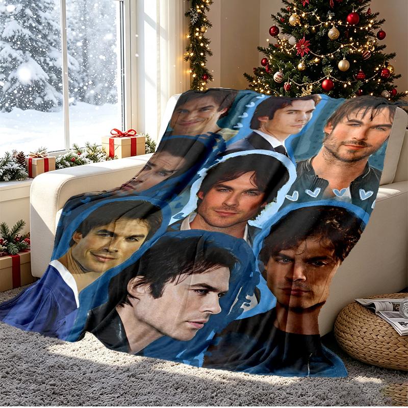 Damon Salvatore Muster Decke für Heimdekoration, Bett, Sofa, Auto Reisen, Camping, Geeignet für Alle Jahreszeiten, Geburtstags Weihnachtsgeschenk