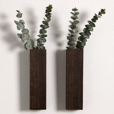 Wall Plant Pocket Vase Wood Wall Planter Wall Decor for Artificial Flower Plants Wooden Plants Holders Hanging for Living Room Bedroom Decroation