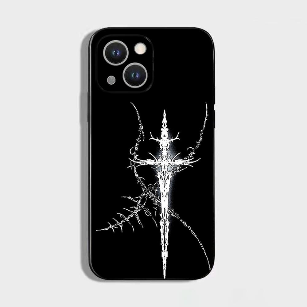 Cyber Sigil Cross line Phone Case For iPhone 16,15,14,13,12,11 Plus,Pro Max,XS,X,XR,SE,Mini,8,7,Soft Silicone Black Cover