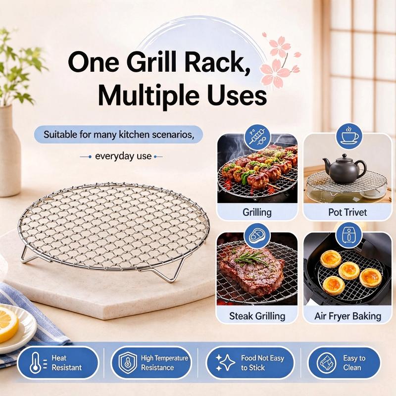 Stainless Steel Round Cooling Baking Rack Food Grade Wire Grid Tray for Oven Baking Cake Cookie Kitchen Baking Tools