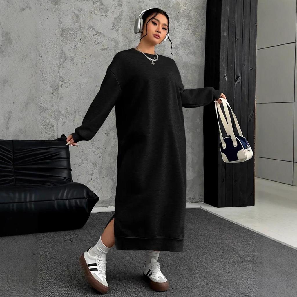 Women's Winter Warm Lazy Style Slimming Long Sleeve Knee-Length Sweatshirt Dress: Casual & Versatile.