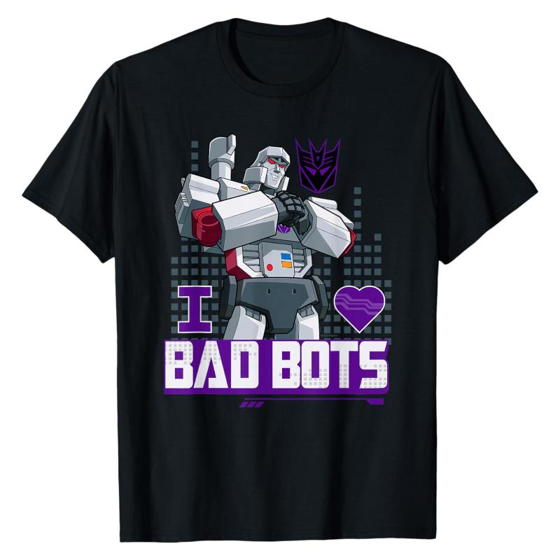 Megatron Decepticon Transformers TShirt I Love Bad Bots Robot Graphic Print Crew Neck Oversized Casual Street Fashion Tops S