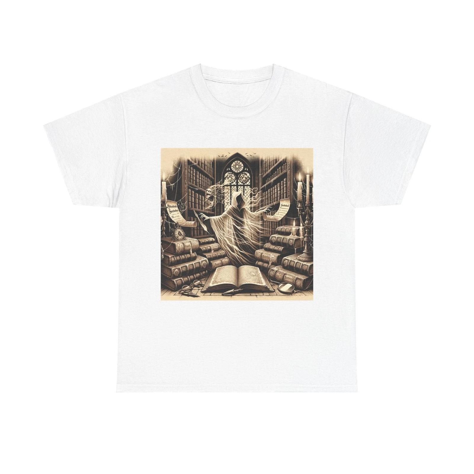 Unisex Adult T Shirt Haunted Librarian in Dusty Archive S