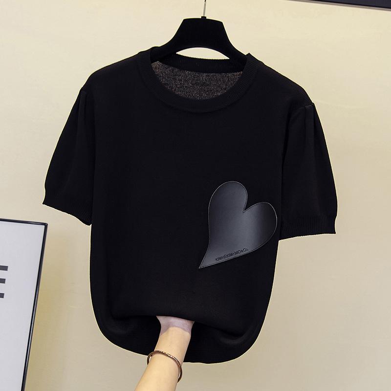 

Spring Summer Ice Silk Knitted Sweater Top Women Knitted Short Sleeve Pullover Women Loose O-Neck Tops XXXXL чорний