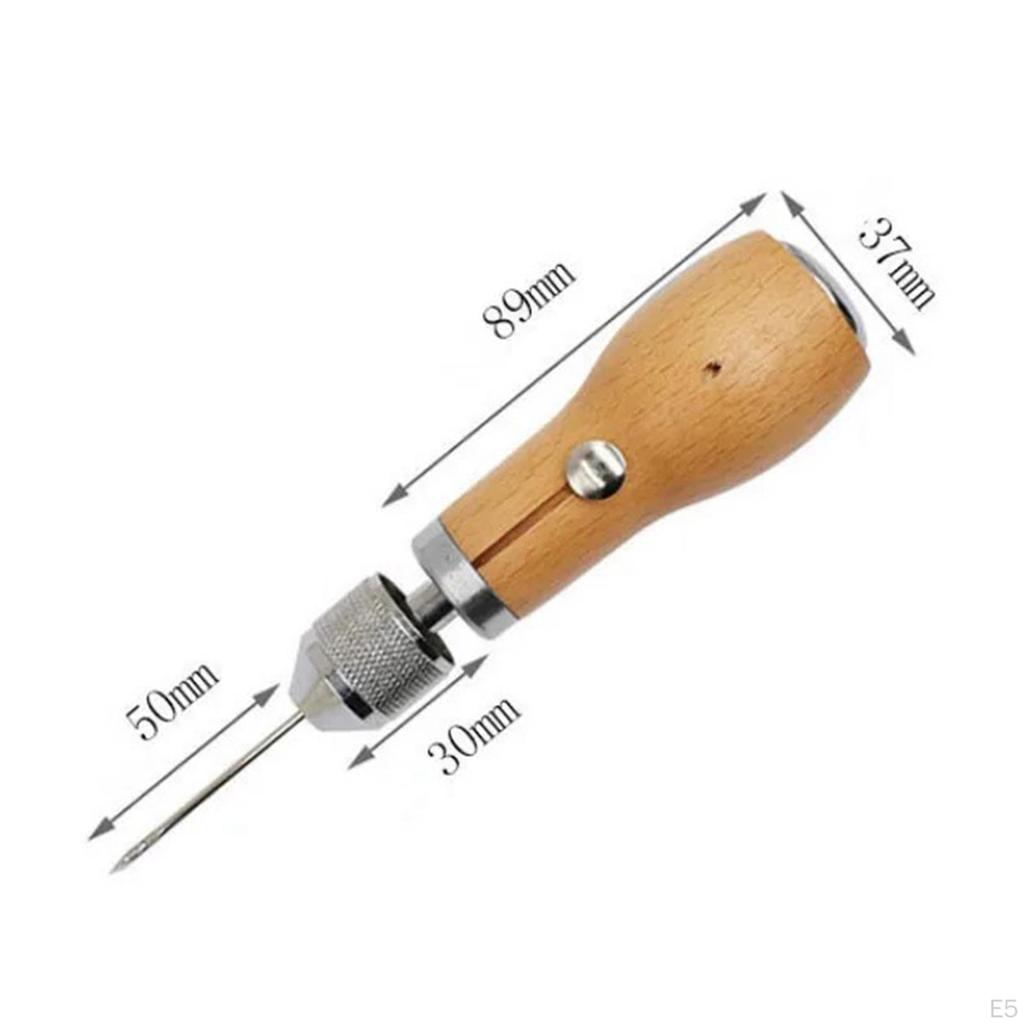 Leather Sewing Awl Comfortable Grip Multipurpose Wood Handle Stitching Supplies for DIY