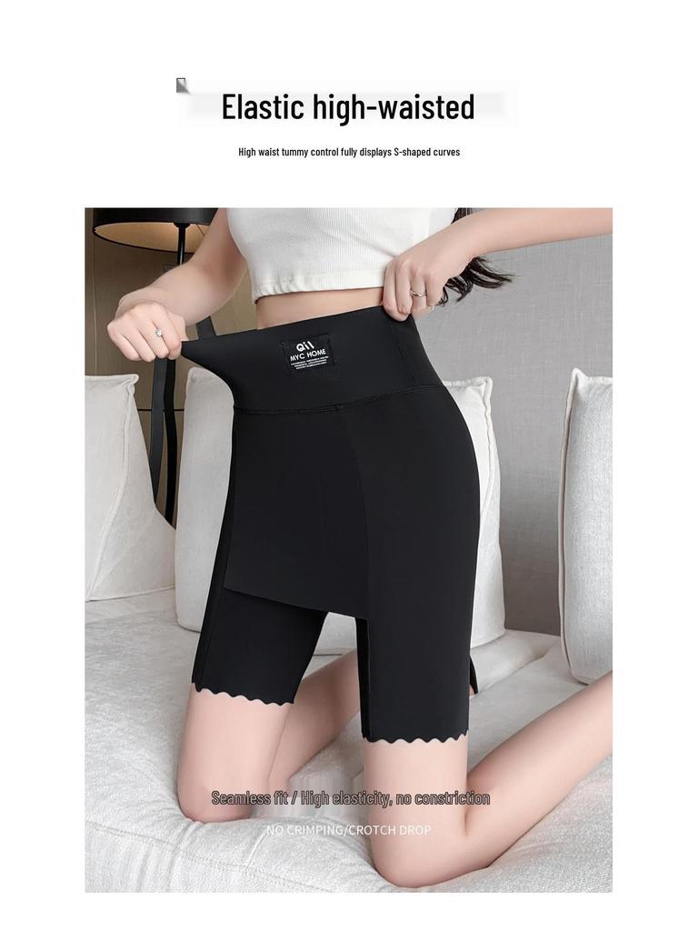 Nylon Ice Silk Women's Safety Pants: Seamless, Breathable Summer Base Layer with Crotch Gusset - Anti-Exposure, Tight-Fitting, Five-Point Cover-up.