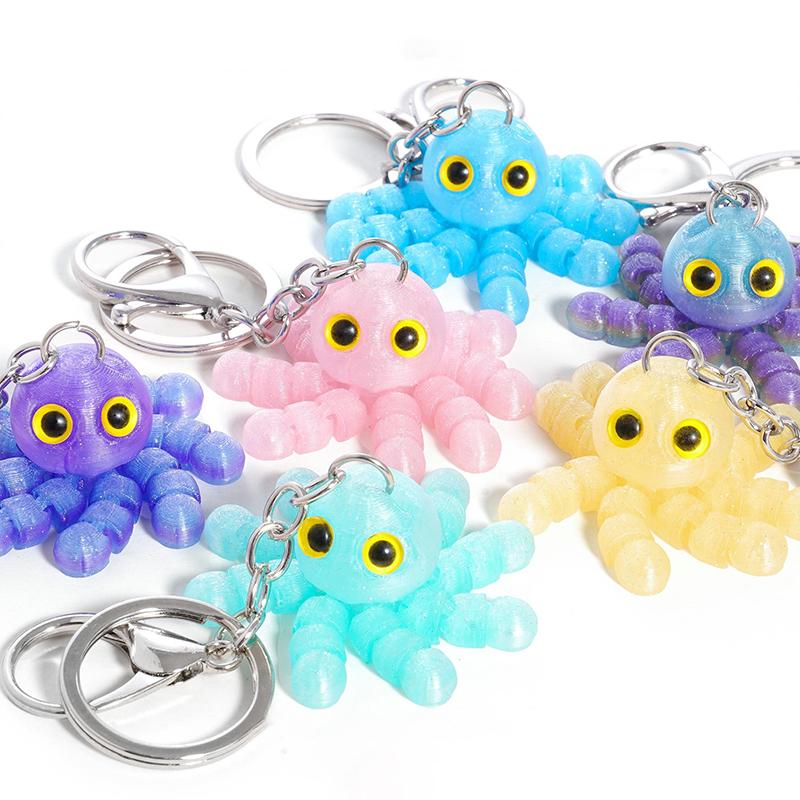 3D Printed Multi-Joint Movable Cute Octopus Little Pendant Keychain Car Key Ring Schoolbag Pendant