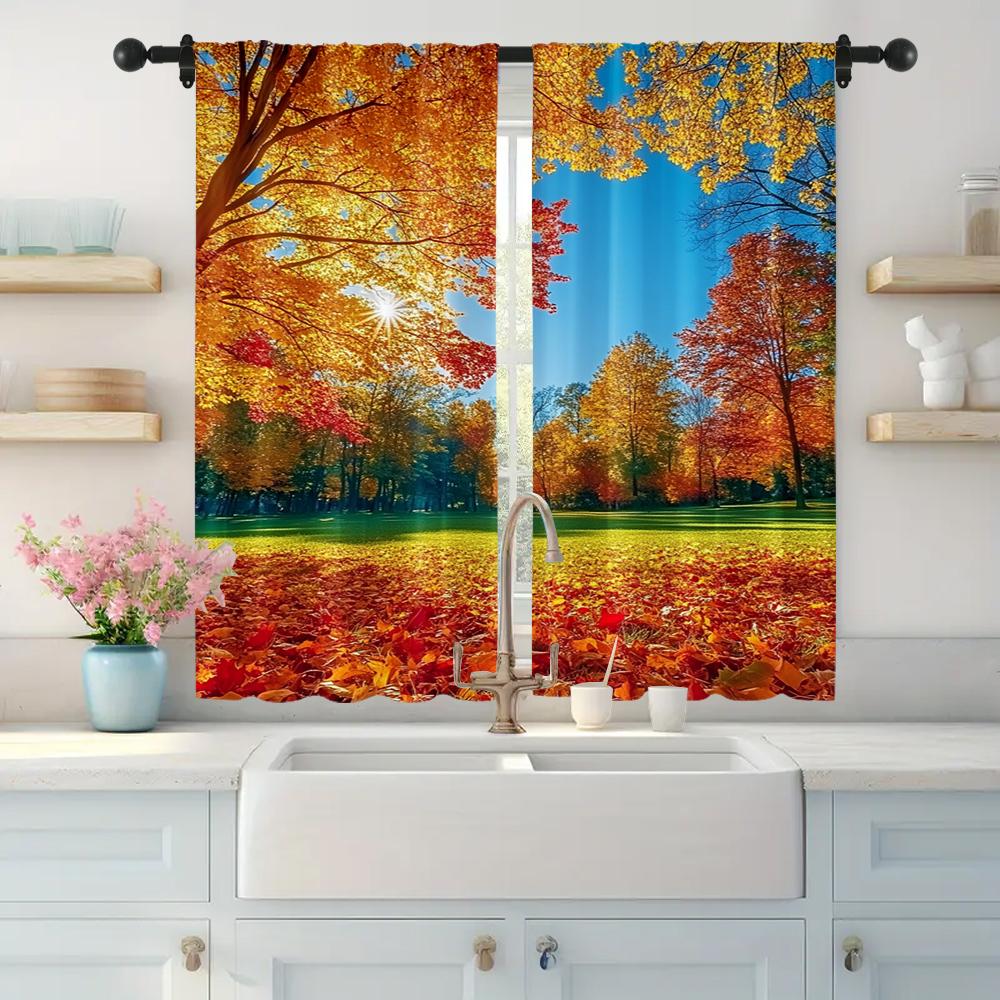 2pc,  Party Curtains Autumn Scenery Versatile Fabric,Without Electricity Party Decorations Perfect for Indoor Celebrations, Room