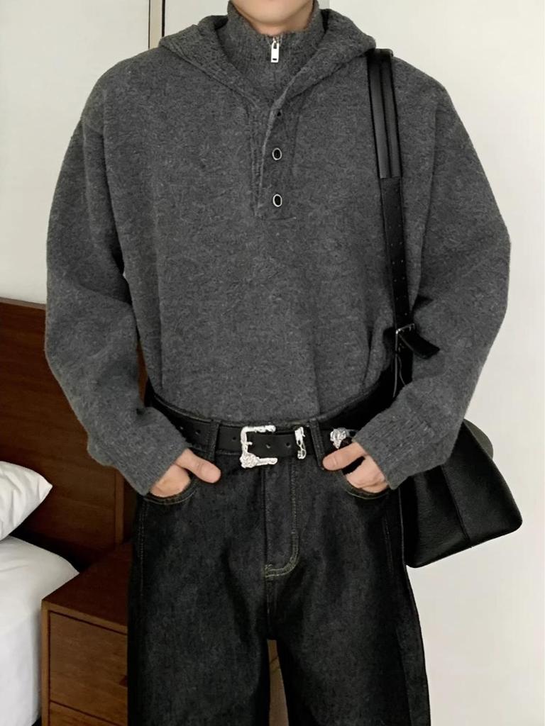 Unisex High Collar Lazy Style Hooded Knit Sweater