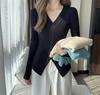 Women's Knitted Sweater Undershirt Autumn and Winter Slim V-neck Cross Irregular Sweater Knitted Bottoming Shirt