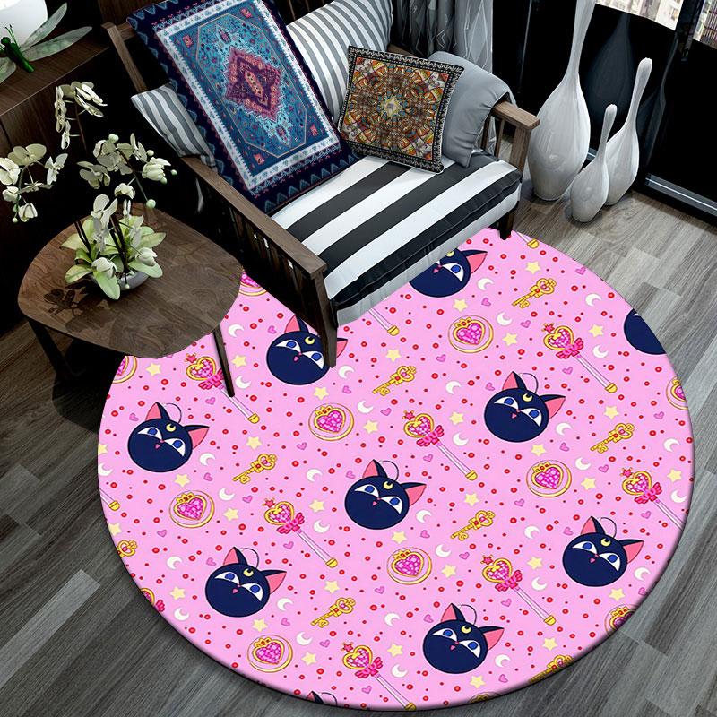 Sailor Moon5,Round Area Rug,Carpet Rug for Living Room Bedroom Sofa Playroom Decor,Non-slip Floor Mat