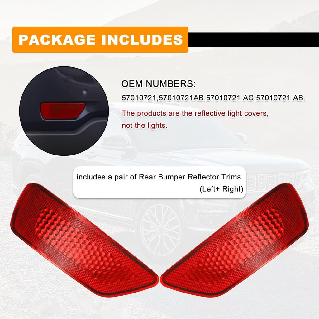 2Pcs Rear Bumper Reflector Light Lamp Compatible with Jeep Grand Cherokee 2011-, Dodge Journey 2011-, Compass 2011-2017 Replaces 57010720AC