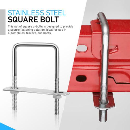 LEDMOMO Square U-Bolts, U-Clamp Bolts, M6, 50mm Inner Width, 80mm Length, 304 Stainless Steel, with Nuts and Plates, for Home, Industrial, and Boat Tr