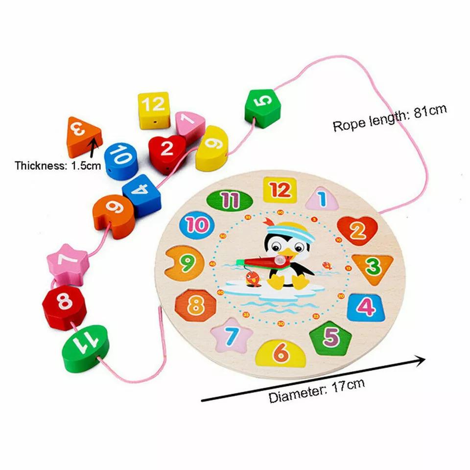 Orologio Giocattolo Orologio Didattico in Legno Orologio Pinguino Giocattoli Insegnare l'Ora Puzzle Numerico Impilabile Giocattoli Educativi Montessori per Bambini