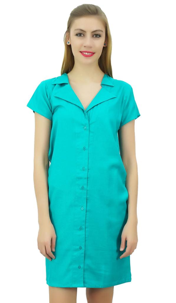 Bimba Womens Aqua Blue Long Shirt Getting Ready Buttondown Night