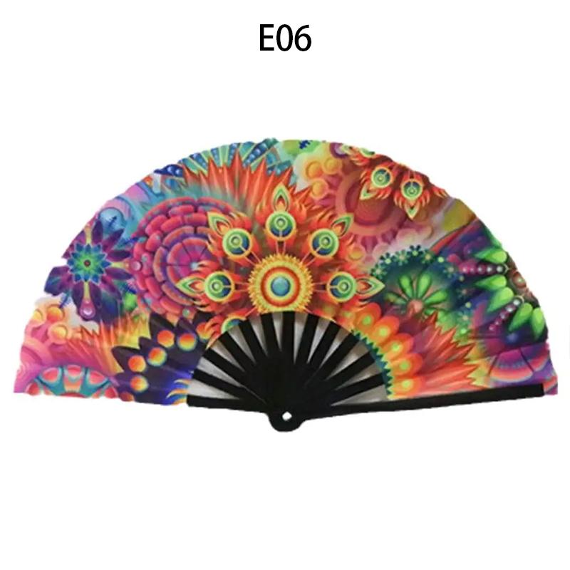 33cm Large Fluorescent Folding Hand Rave Fan Creative Print Music Festival Colorful Fan Wedding Party Spanish Dance Fan Gifts