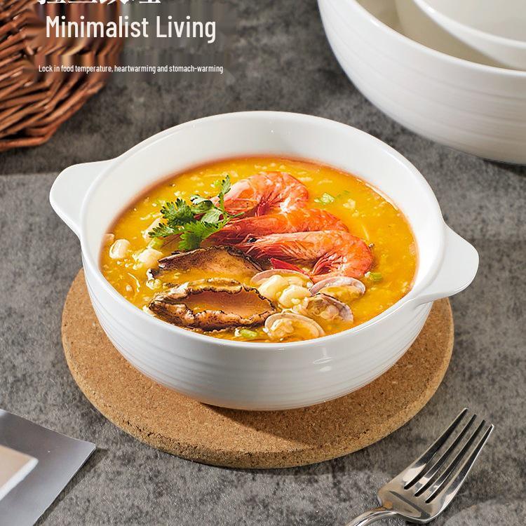 10.5-inch Ceramic Double-Ear Large Soup Bowl with Anti-Scald, Perfect for Sauerkraut Fish and Instant Noodles