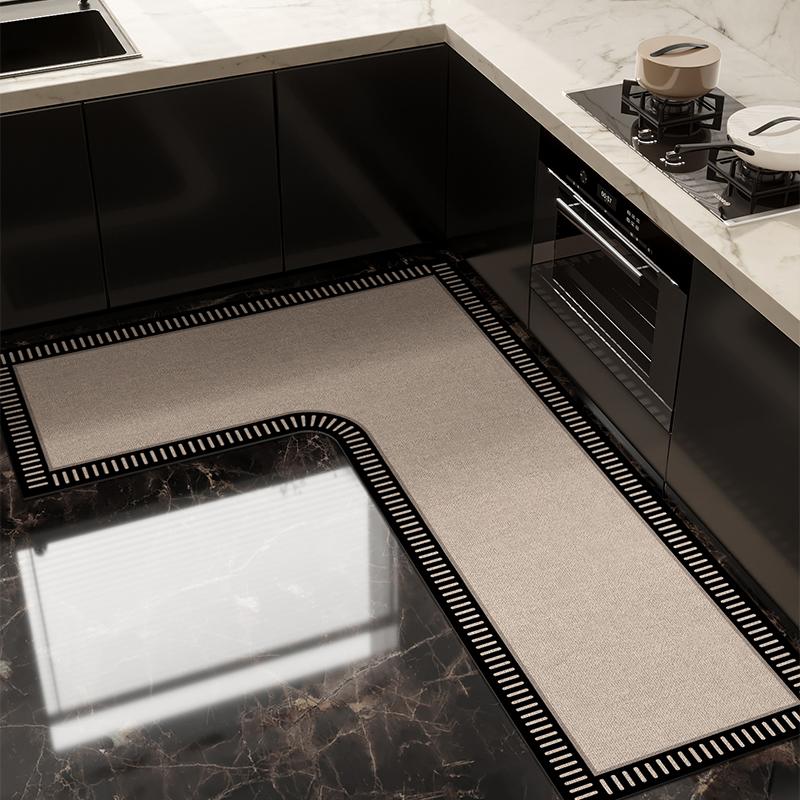 Pvc Kitchen Floor Mat Waterproof Non-Slip Vinyl Carpet L-Shaped Cat Pattern Plants Flowers Mats Home Decoration Rug Alfombra