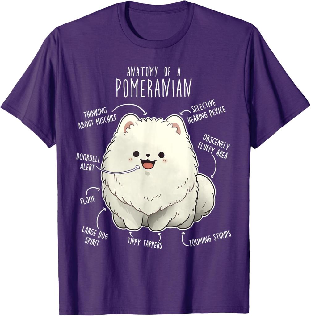 Anatomy of a Pomeranian Funny Cute Dog Graphic Tee Soft Cotton T-Shirt for Dog Lovers