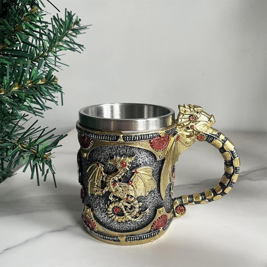 Vintage Medieval Steampunk Dragon Mug Stainless Steel Coffee Cup Metal Mechanical Loong Beer Cola Drinks Tools Men Office Gifts