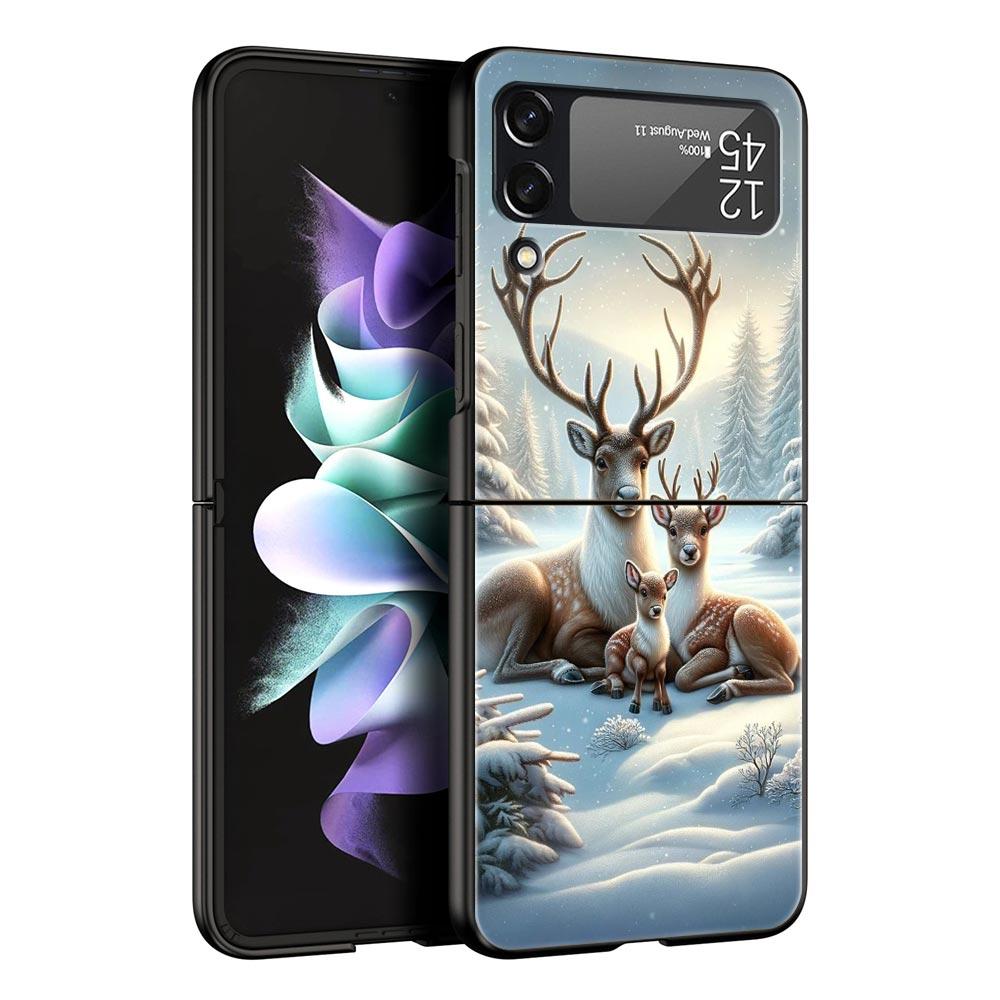 Cartoon Animal Deer Hard PC Phone Case For Samsung Galaxy Z Flip 7 6 5 4 Black Cover For Galaxy Z Flip 3 Foldable Shell Fundas