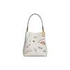 Diary Embroidery Collaboration Town 22 Solid Color Graffiti Print Embroidery Leather Bucket Bag Shoulder Bag Crossbody Bag Small Women's White