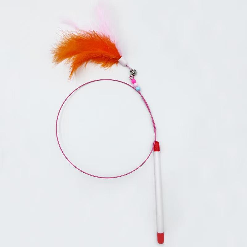 Cat Toys Long Rod Steel Wire Feather Bells Bite-resistant Handheld Cat Teaser Self-Hi Bored Cat Toys Pet Toys