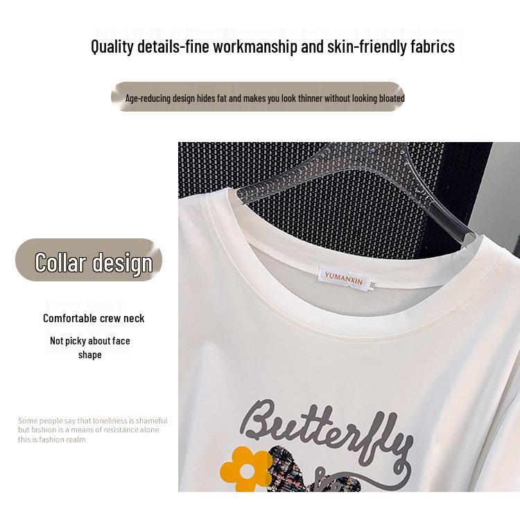 Plus Size Short-Sleeve Loose Mid-Length Round Neck T-Shirt for Women (200/300/350 Jin)