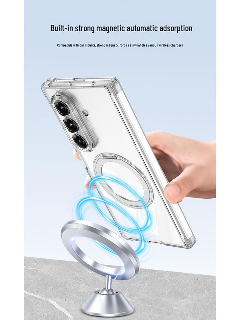 Samsung Z Fold7 Airbag Anti-Fall MagSafe Case with Rotating Ring Stand and Transparent Shell