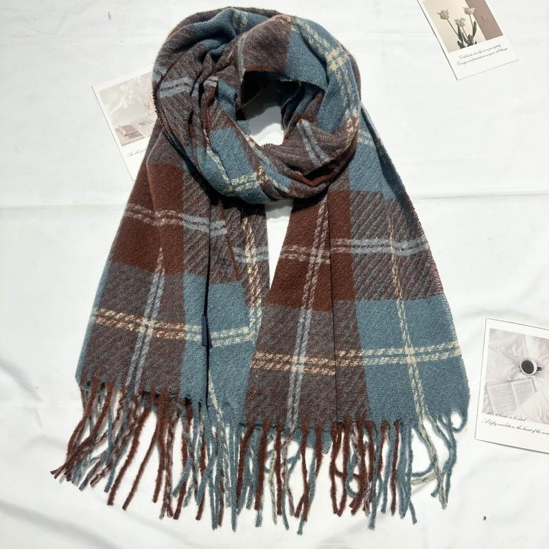 Korean Atmosphere Retro Red Plaid Gift Scarf for Women Winter Imitation Cashmere Long Thick Warm Scarf for Men