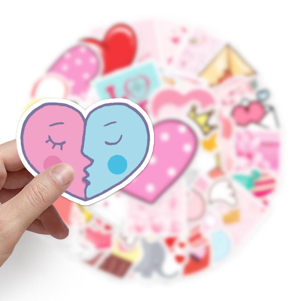 50 Valentine's Day Graffiti Stickers - Pink Heart DIY Waterproof Decals for Water Bottles & Suitcases