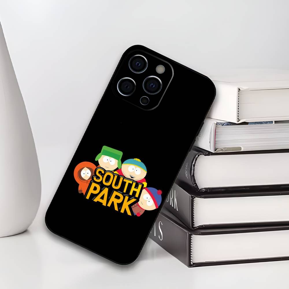S-South P-Park Cartoon Phone Case For iPhone 17,16,15,14,13,12,11 Plus,Pro Max,XS,Soft Black Cover