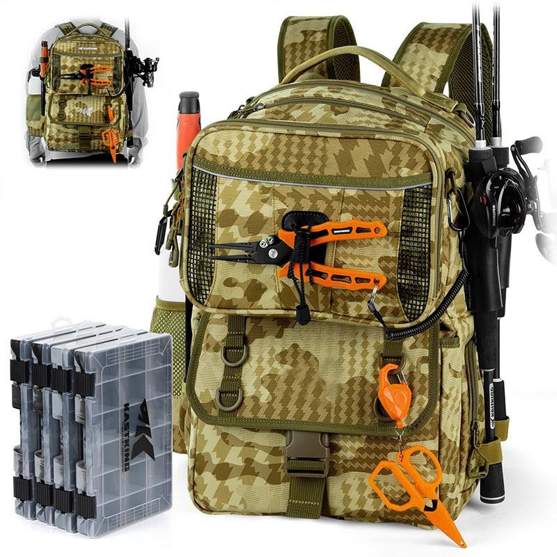 Multi-Compartment Fishing Backpack Outdoor Spinning Rod Storage Waterproof Oxford Fabric Camo Hiking Gear Bag