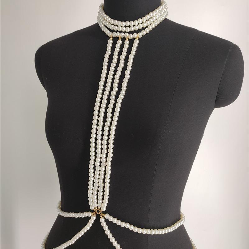 Body chain harne sexy temptation multi-layer pearl chain body chain neck chain