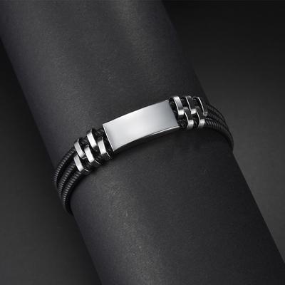 Goxijite Custom Black Rope Light Brand Engraved Bracelet Stainless Steel Set Engraving Name For Men Bracelet Jewelry