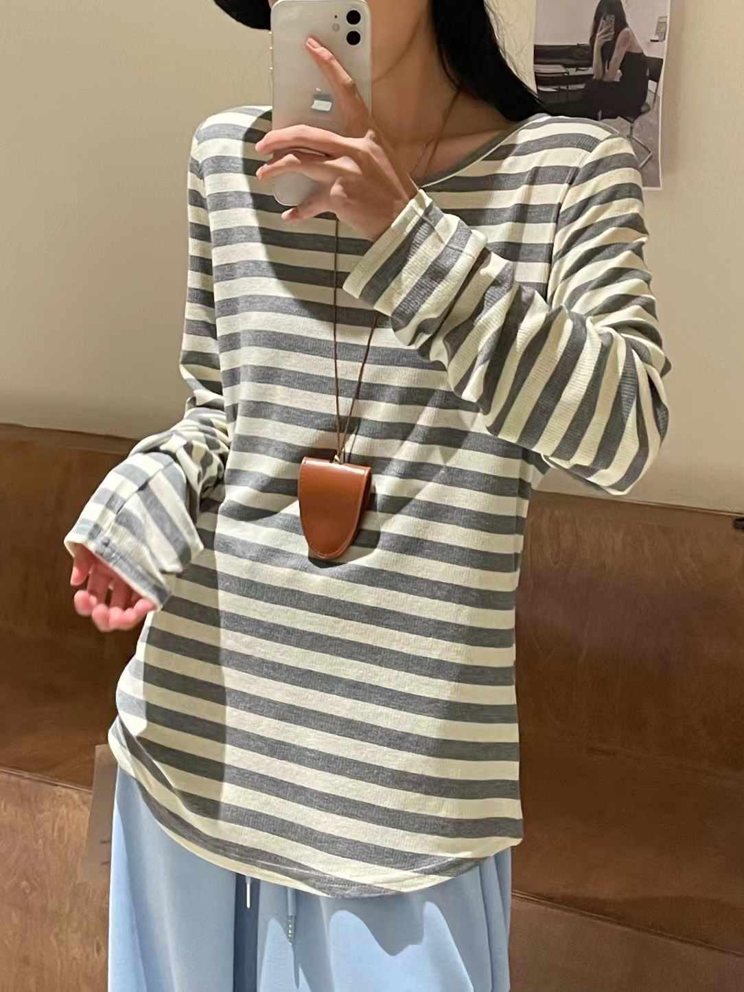 

Женская футболка больших размеров в стиле ретро с цветными блоками и длинным рукавом One Size серый/цветочный